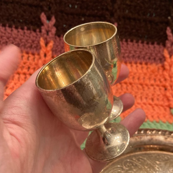 Vintage Silverplated Cordial Set - 1 Tray, Four Mini Goblets - Picture 7 of 16